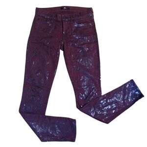 7 For All Mankind  Snake Print Jeans Burgundy Skinny Jeans Size 27